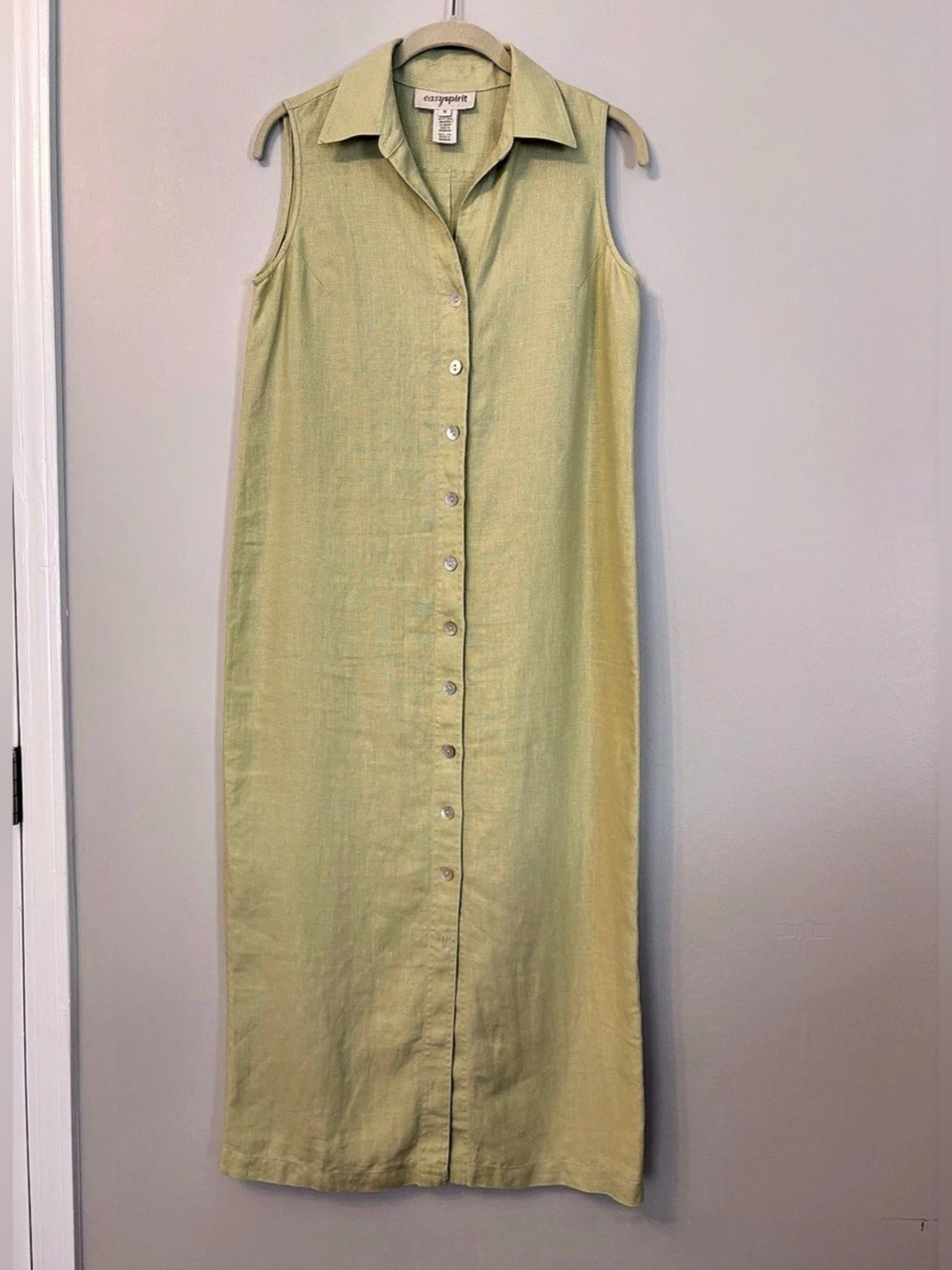 easyspirit Linen Maxi Button Dress Green Womens Size 6